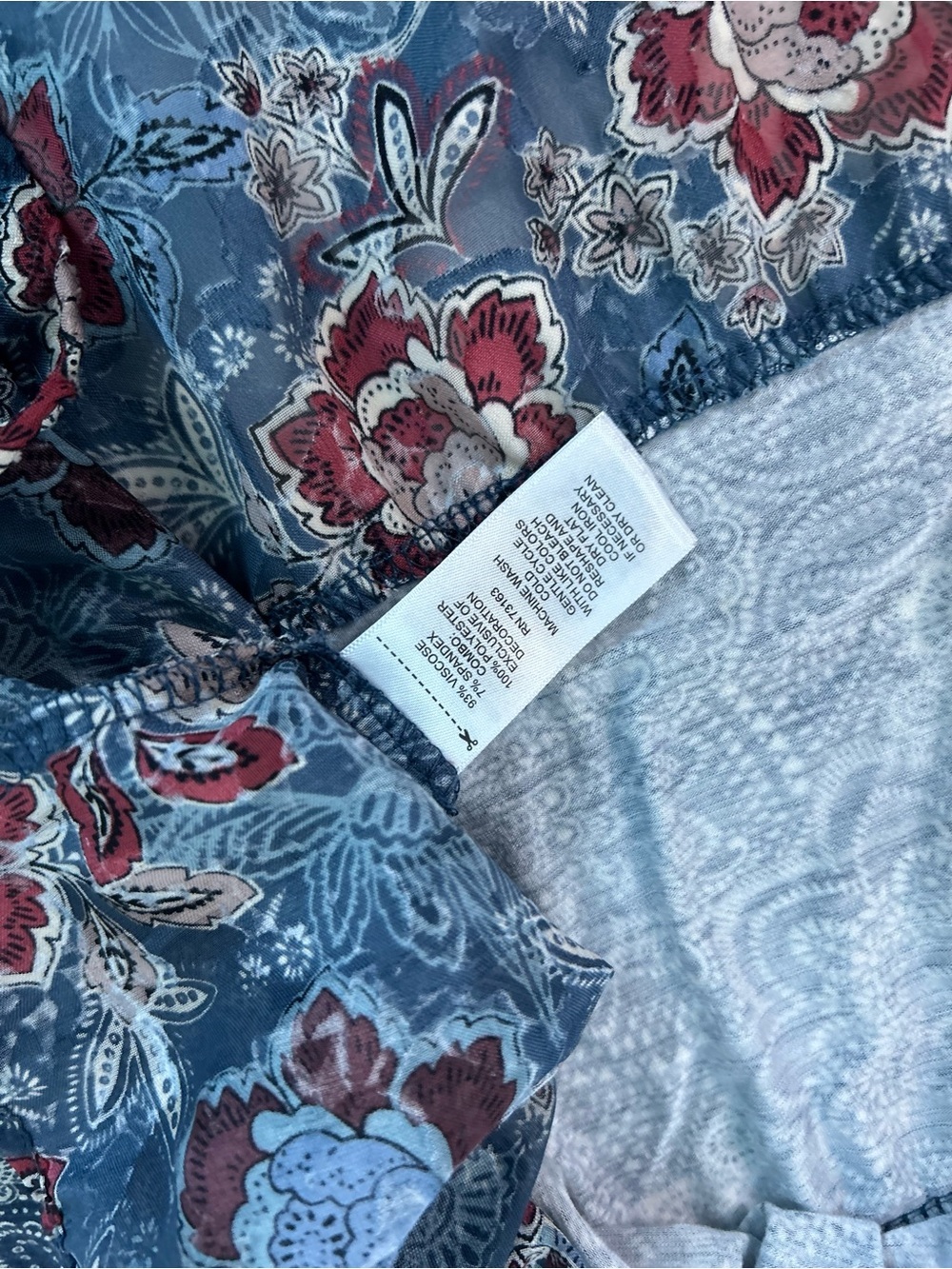 Cupio Boho Mixed Floral Paisley Split Neck Peasant Blouse 3/4 Bell Sleeve - Picture 7 of 8